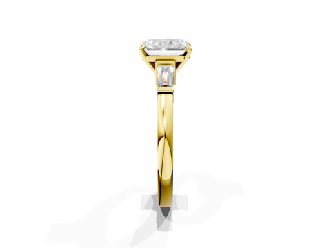 Yellow gold Radiant Cut Diamond Solitaire Ring with Tapered Baguette Accents and Four-Prong Setting_54