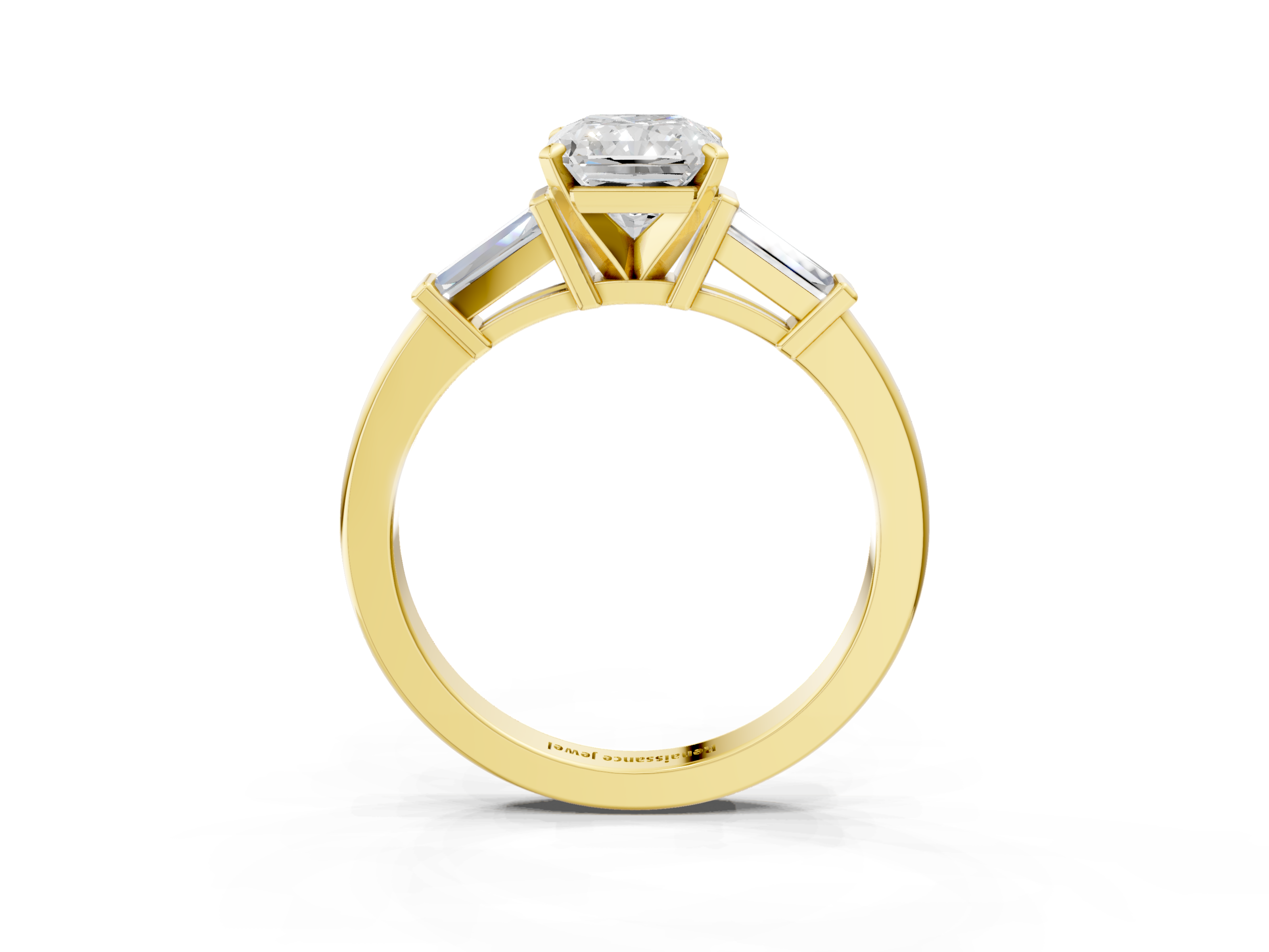 Yellow gold Radiant Cut Diamond Solitaire Ring with Tapered Baguette Accents and Four-Prong Setting_56