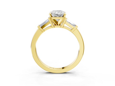 Yellow gold Radiant Cut Diamond Solitaire Ring with Tapered Baguette Accents and Four-Prong Setting_56