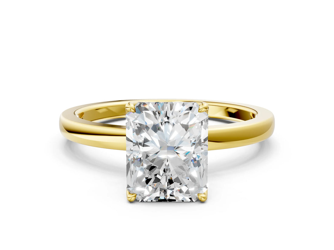 Yellow gold Radiant Cut Diamond Solitaire Ring with Thin Band and Prong Setting_12
