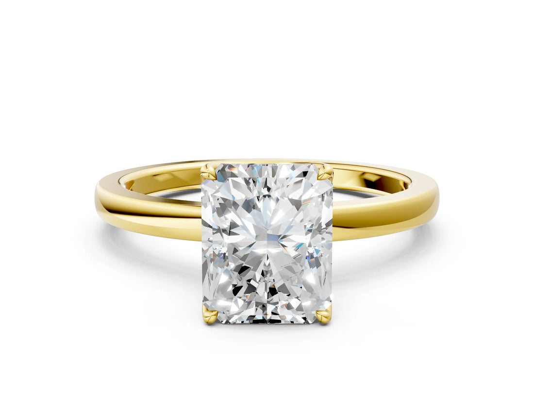 Yellow gold Radiant Cut Diamond Solitaire Ring with Thin Band and Prong Setting_24