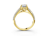 Yellow gold Radiant Cut Diamond Solitaire Ring with Three-Row Pavé Band and Four-Prong Setting_51