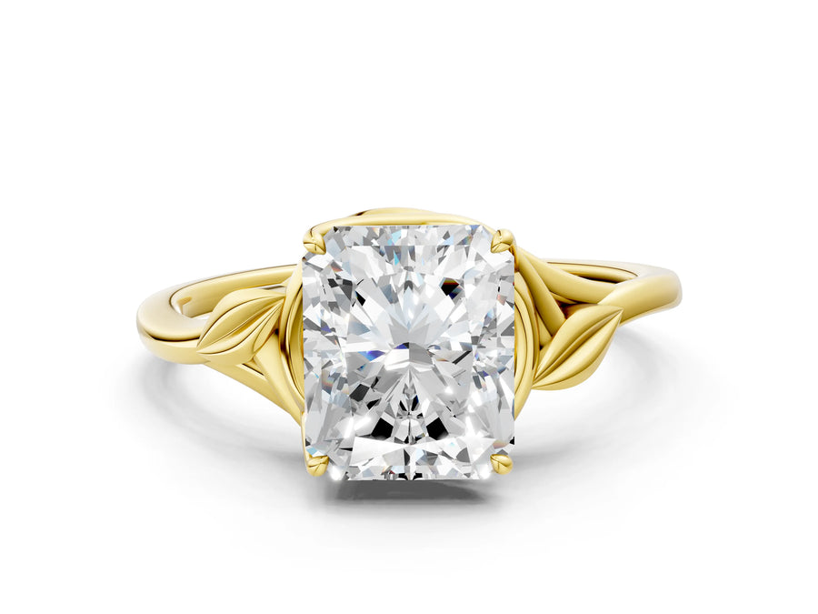 Yellow gold Radiant Cut Diamond Solitaire Ring with Twist Band and Four-Prong Setting