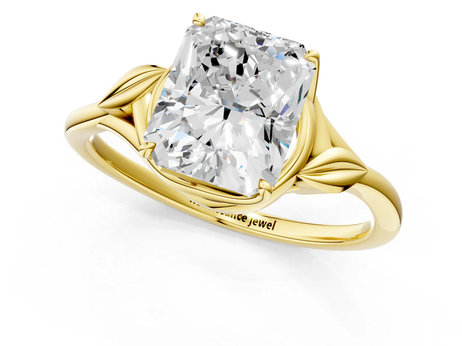 Yellow gold Radiant Cut Diamond Solitaire Ring with Twist Band and Four-Prong Setting