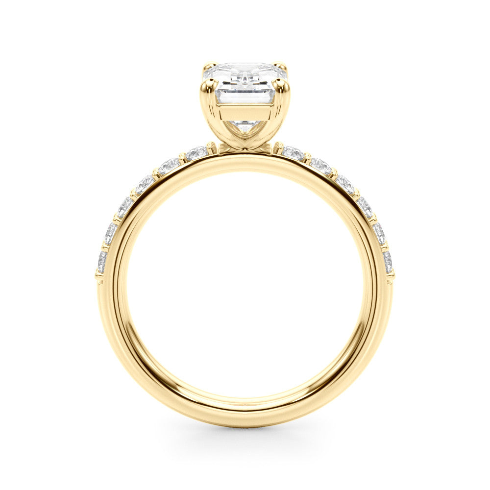 Yellow gold Radiant Cut Diamond Solitaire with Pave Band and Four-Prong Setting 1