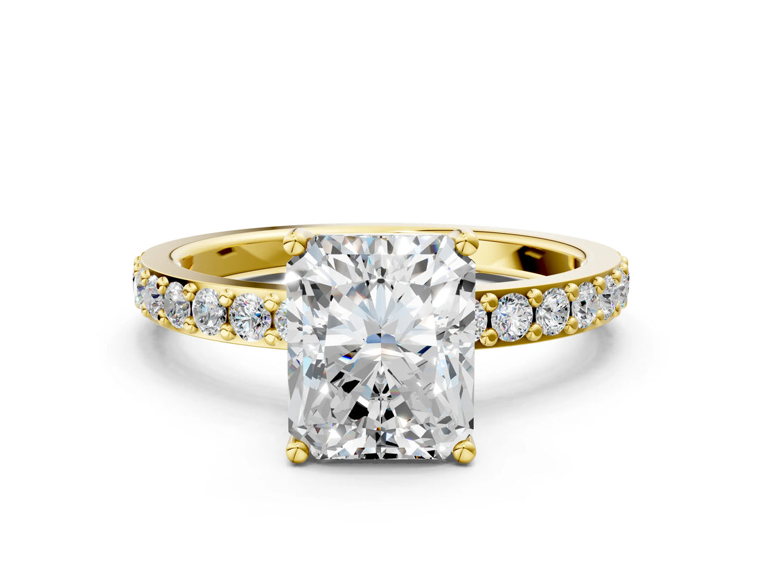 Yellow gold Radiant Cut Diamond Solitaire with Pave Band and Four-Prong Setting 1