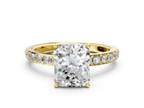 Yellow gold Radiant Cut Diamond Solitaire with Pave Band and Four-Prong Setting 1