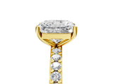 Yellow gold Radiant Cut Diamond Solitaire with Pave Band and Four-Prong Setting