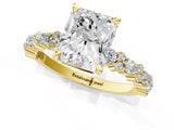 10K Yellow Gold 2.05 Carat E VVS1 Radiant Diamond Side Stone Solitaire Ring with Round and Four-Prong Setting