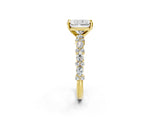 10K Yellow Gold 2.05 Carat E VVS1 Radiant Diamond Side Stone Solitaire Ring with Round and Four-Prong Setting