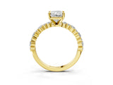 10K Yellow Gold 2.05 Carat E VVS1 Radiant Diamond Side Stone Solitaire Ring with Round and Four-Prong Setting