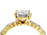 10K Yellow Gold 2.05 Carat E VVS1 Radiant Diamond Side Stone Solitaire Ring with Round and Four-Prong Setting