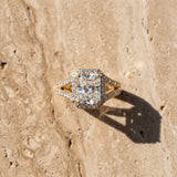 Yellow gold Radiant Cut Diamond Split Shank Halo Ring with Four-Prong Setting_16