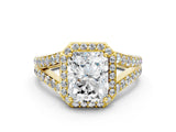 Yellow gold Radiant Cut Diamond Split Shank Halo Ring with Four-Prong Setting_60