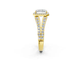 Yellow gold Radiant Cut Diamond Split Shank Halo Ring with Four-Prong Setting_62