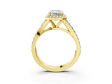 Yellow gold Radiant Cut Diamond Split Shank Halo Ring with Four-Prong Setting_63