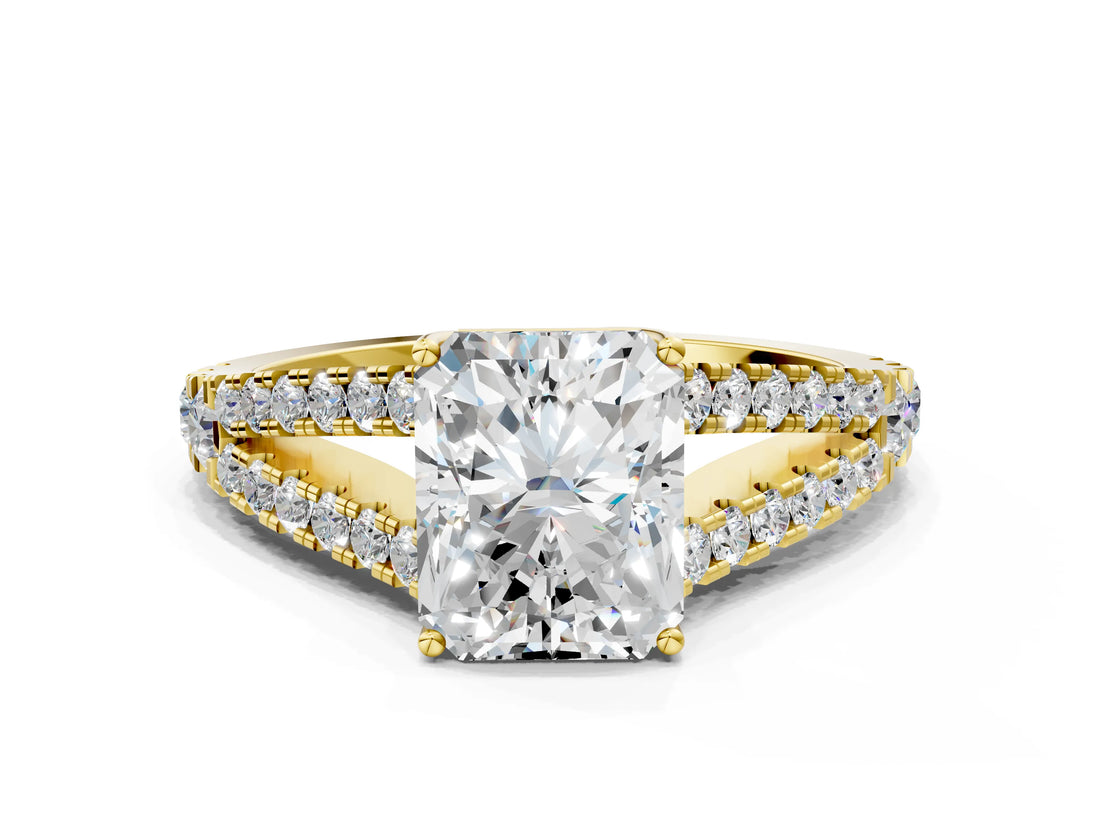 Yellow gold Radiant Cut Diamond Split Shank Pavé Engagement Ring with Four-Prong Setting_79