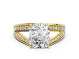 Yellow gold Radiant Cut Diamond Split Shank Ring with Pavé Band and Four-Prong Setting_49