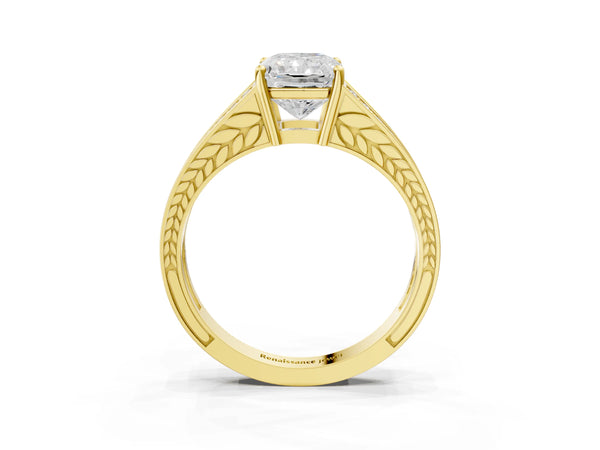 Yellow Gold Radiant Cut Split Shank Engagement Ring Setting with Pave Band and Engraved Sides