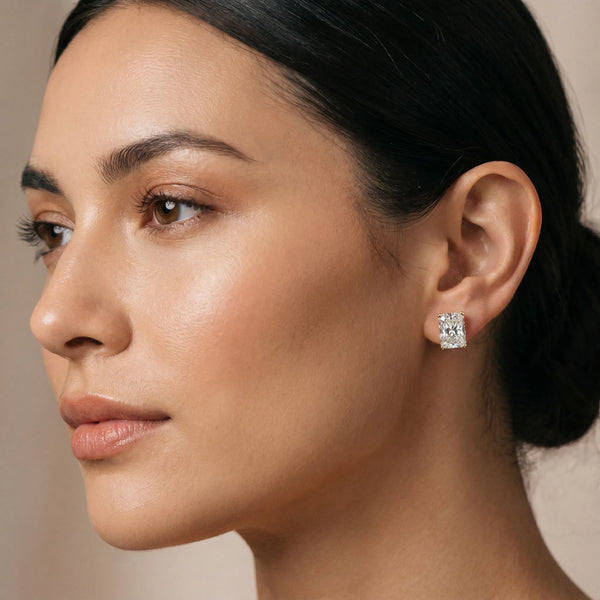 Yellow gold Radiant Cut Diamond Stud Earrings