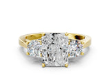 Yellow gold Radiant Cut Diamond Three-Stone Engagement Ring with Prong Setting and Pavé Band_3