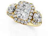 Yellow gold Radiant Cut Diamond Three-Stone Halo Ring with Prong Setting and Pavé Accents_10