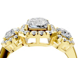 Yellow gold Radiant Cut Diamond Three-Stone Halo Ring with Prong Setting and Pavé Accents_13