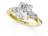 Yellow gold Radiant Cut Diamond Three-Stone Ring with Pear Side Stones and Four-Prong Setting_93