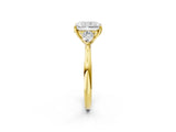 Yellow gold Radiant Cut Diamond Three-Stone Ring with Pear Side Stones and Four-Prong Setting_94