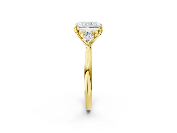 Yellow Gold Radiant Cut Three Stone Engagement Ring Setting with Pear Side Stones