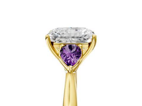 Yellow gold Radiant Cut Diamond Three-Stone Ring with Pear with Amethyst side stone Side Stones and Prong Setting_5