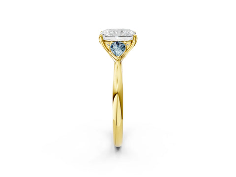 Yellow gold Radiant Cut Diamond Three-Stone Ring with Pear with Aquamarine side stone Side Stones and Prong Setting_2