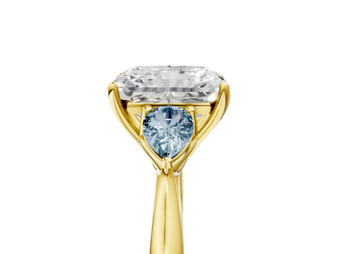 Yellow gold Radiant Cut Diamond Three-Stone Ring with Pear with Aquamarine side stone Side Stones and Prong Setting_5