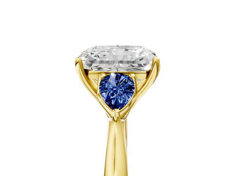 Yellow gold Radiant Cut Diamond Three-Stone Ring with Pear with Blue Sapphire side stone Side Stones and Prong Setting_5