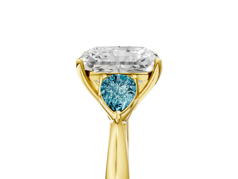Yellow gold Radiant Cut Diamond Three-Stone Ring with Pear with Blue Topaz side stone Side Stones and Prong Setting_5