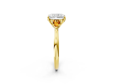 Yellow gold Radiant Cut Diamond Three-Stone Ring with Pear with Citrine side stone Side Stones and Prong Setting_2