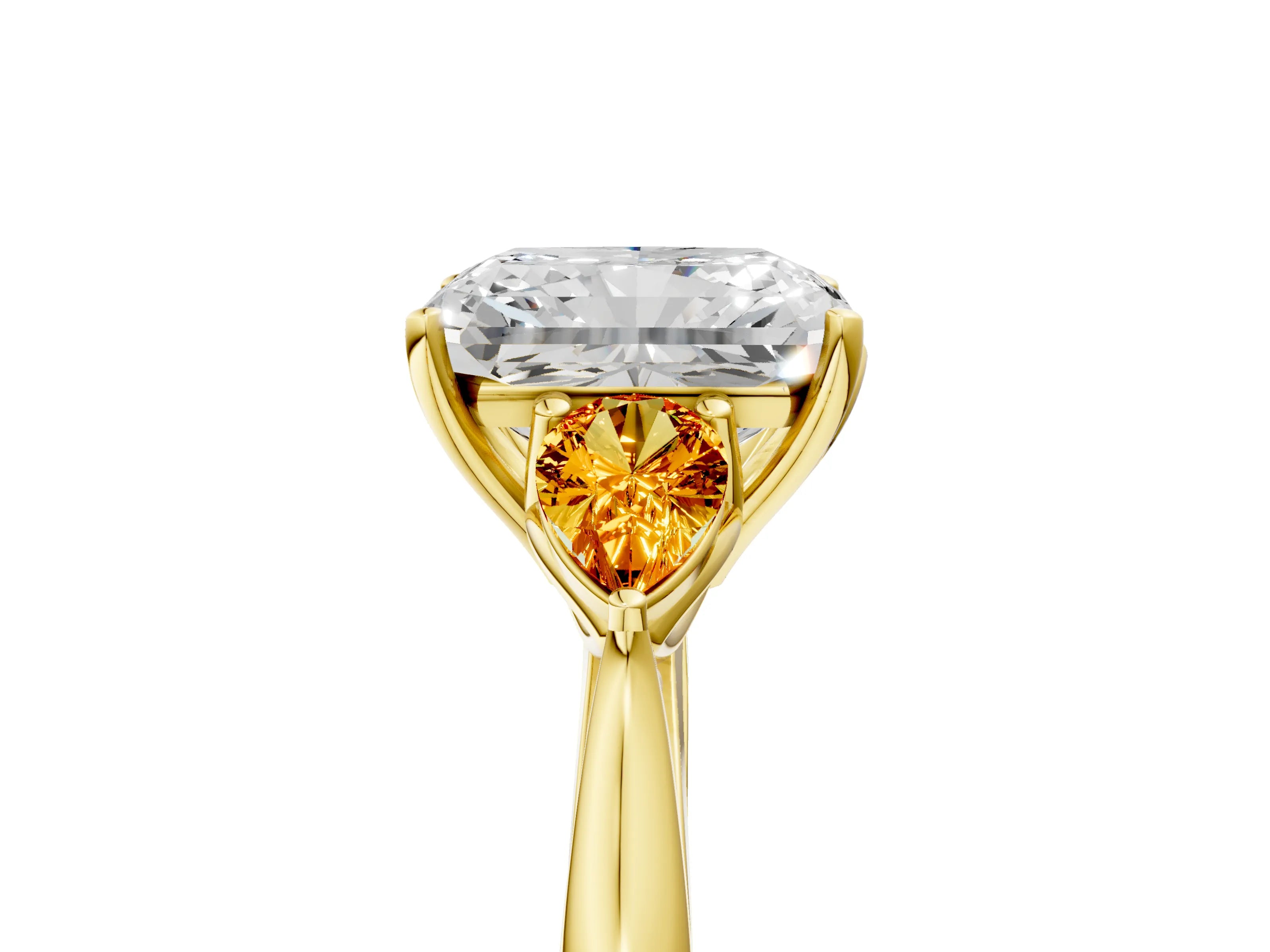Yellow gold Radiant Cut Diamond Three-Stone Ring with Pear with Citrine side stone Side Stones and Prong Setting_5