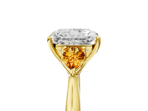 Yellow gold Radiant Cut Diamond Three-Stone Ring with Pear with Citrine side stone Side Stones and Prong Setting_5