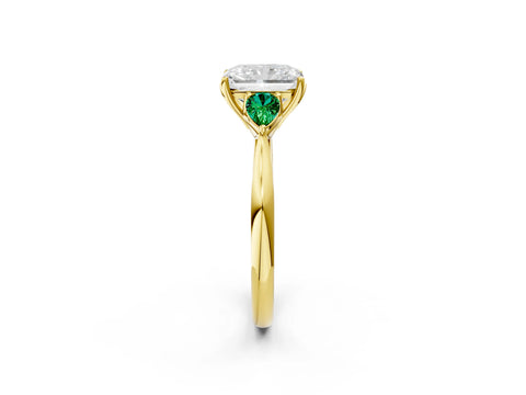 Yellow gold Radiant Cut Diamond Three-Stone Ring with Pear with Emerald side stone Side Stones and Prong Setting_2