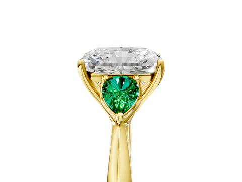Yellow gold Radiant Cut Diamond Three-Stone Ring with Pear with Emerald side stone Side Stones and Prong Setting_5