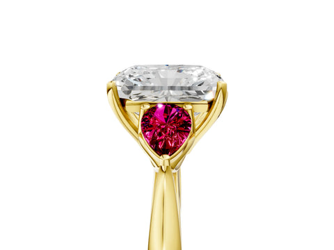 Yellow gold Radiant Cut Diamond Three-Stone Ring with Pear with Garnet side stone Side Stones and Prong Setting_5