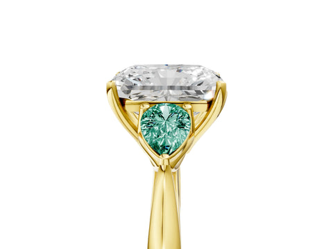 Yellow gold Radiant Cut Diamond Three-Stone Ring with Pear with Green Sapphire side stone Side Stones and Prong Setting_5