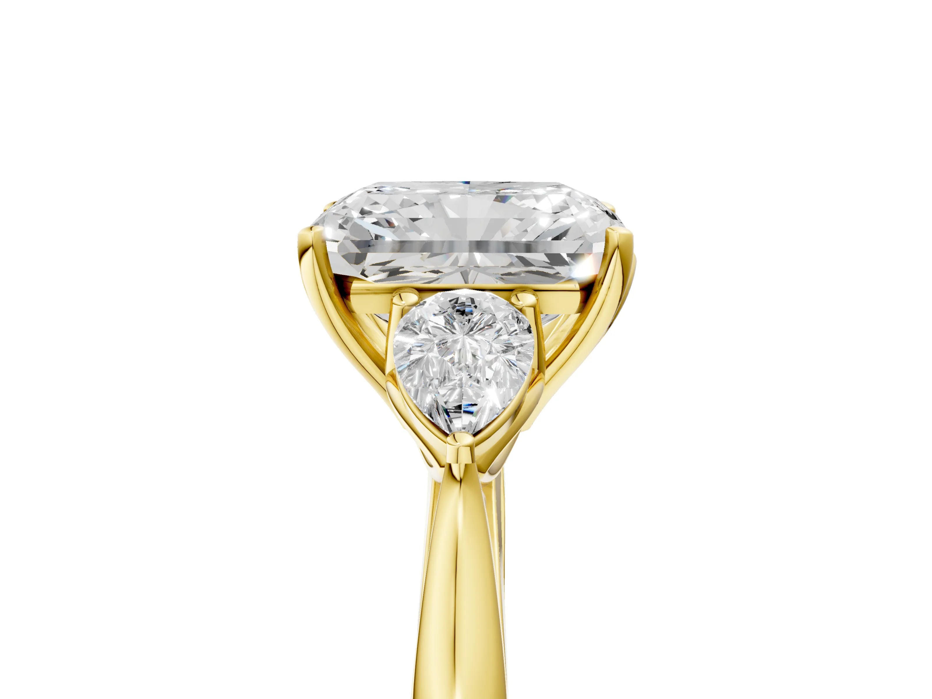 Yellow gold Radiant Cut Diamond Three-Stone Ring with Pear with Moissanite side stone Side Stones and Prong Setting_5