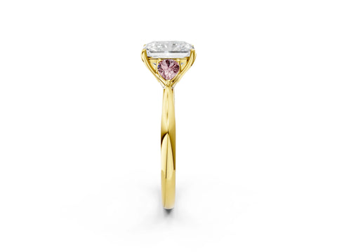 Yellow gold Radiant Cut Diamond Three-Stone Ring with Pear with Morganite side stone Side Stones and Prong Setting_2