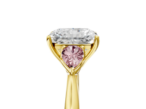 Yellow gold Radiant Cut Diamond Three-Stone Ring with Pear with Morganite side stone Side Stones and Prong Setting_5