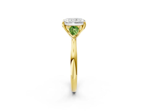 Yellow gold Radiant Cut Diamond Three-Stone Ring with Pear with Peridot side stone Side Stones and Prong Setting_2