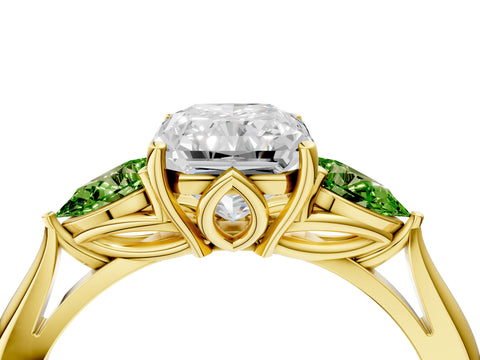 Yellow gold Radiant Cut Diamond Three-Stone Ring with Pear with Peridot side stone Side Stones and Prong Setting_4