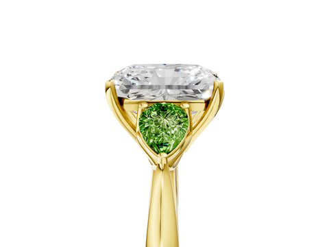 Yellow gold Radiant Cut Diamond Three-Stone Ring with Pear with Peridot side stone Side Stones and Prong Setting_5