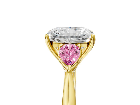 Yellow gold Radiant Cut Diamond Three-Stone Ring with Pear with Pink Sapphire side stone Side Stones and Prong Setting_5