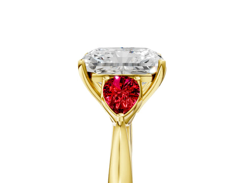 Yellow gold Radiant Cut Diamond Three-Stone Ring with Pear with Ruby side stone Side Stones and Prong Setting_5